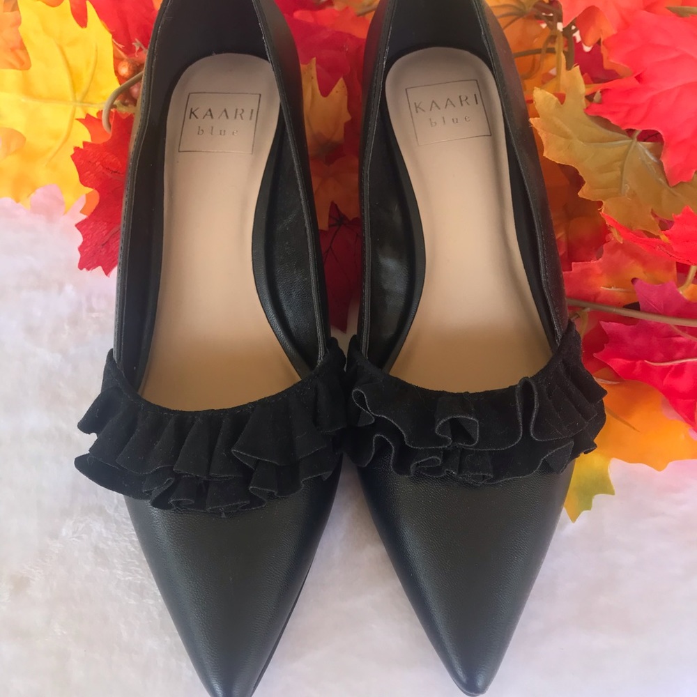 Karri Blue Cadence Ruffle Black Kitten Heel